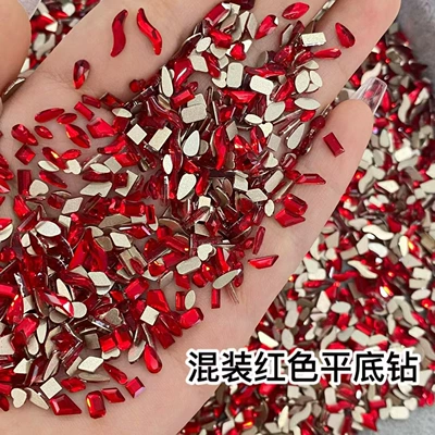 Dırnaq bəzəkləri | Nail Super Flash Diamond Nail - red-small-size-100-pieces-flat-bottom-mixed-pack