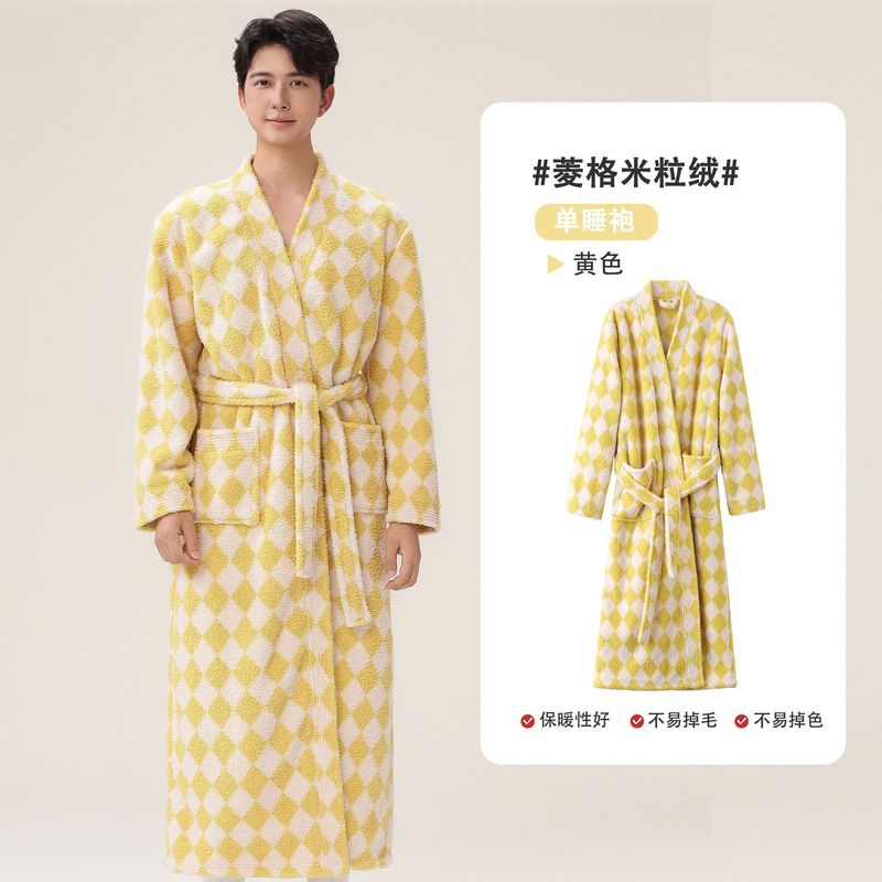 2025新款女士睡袍冬季长款加绒加厚半边绒情侣浴袍珊瑚绒家居服|undefined