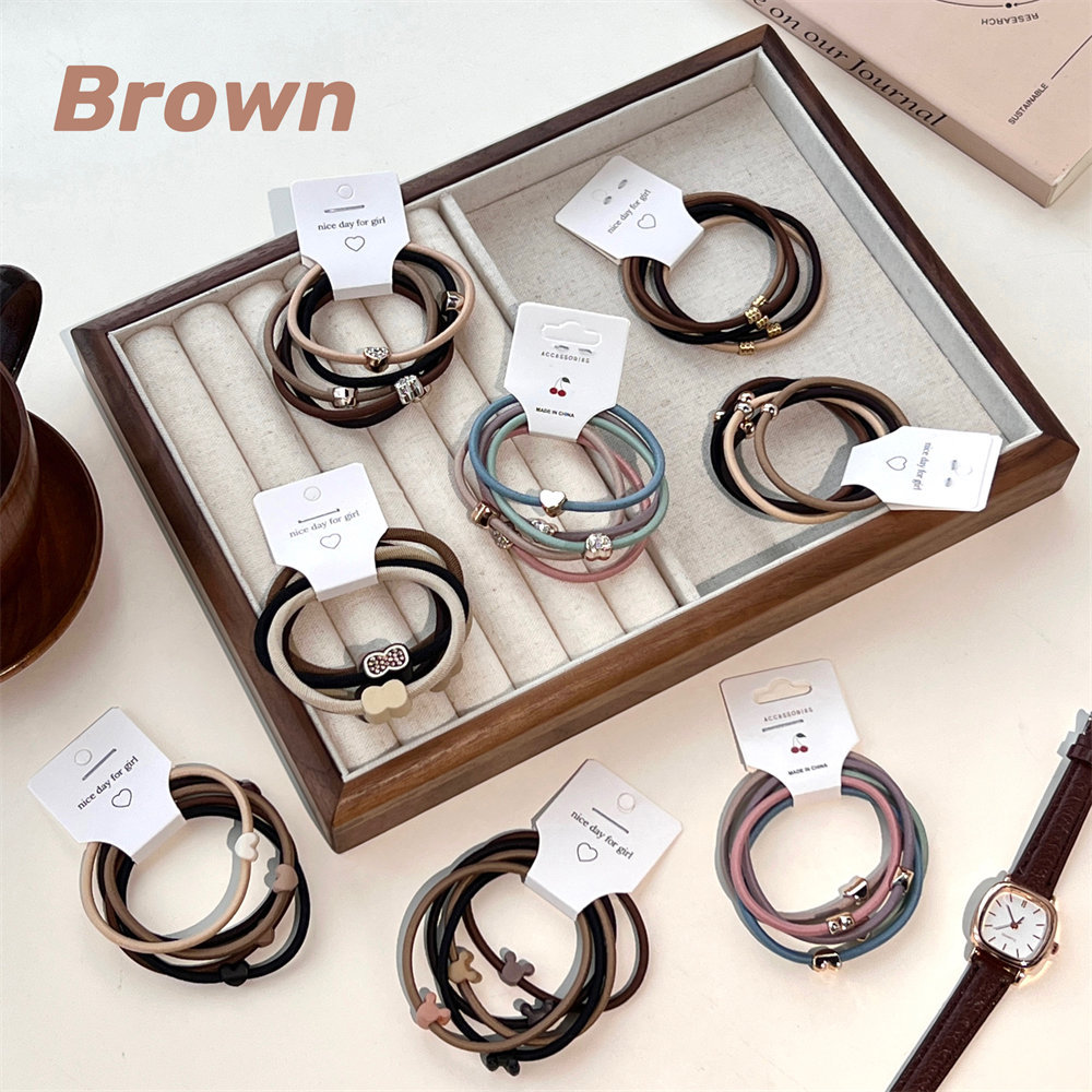 5 piezas de leche marrón banda de pelo traje de moda corbata de pelo banda de goma Morandi simple cuerda de pelo básico accesorios para el cabello