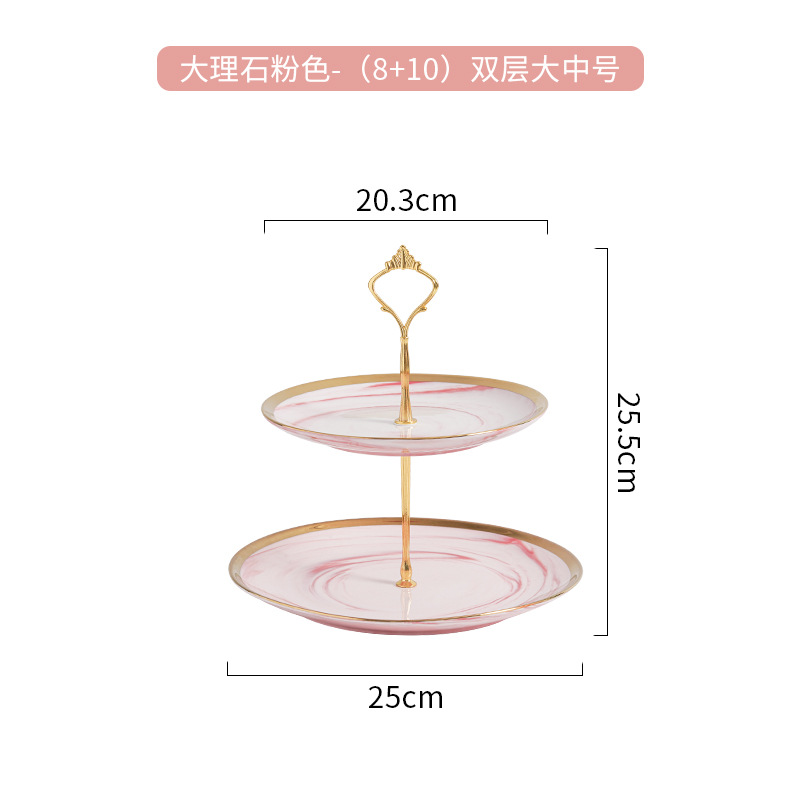 Estilo europeo de tres capas de cerámica marmolado plato de fruta té de la tarde ins estilo pastel banquete de boda bandeja de postre
