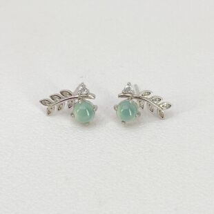 A-Grade Jade Earrings S925 Silver Inlaid Fashion Versatile Simple Elegant Blue Water 5mm Gold Branch Jade Leaf Earrings C-450
