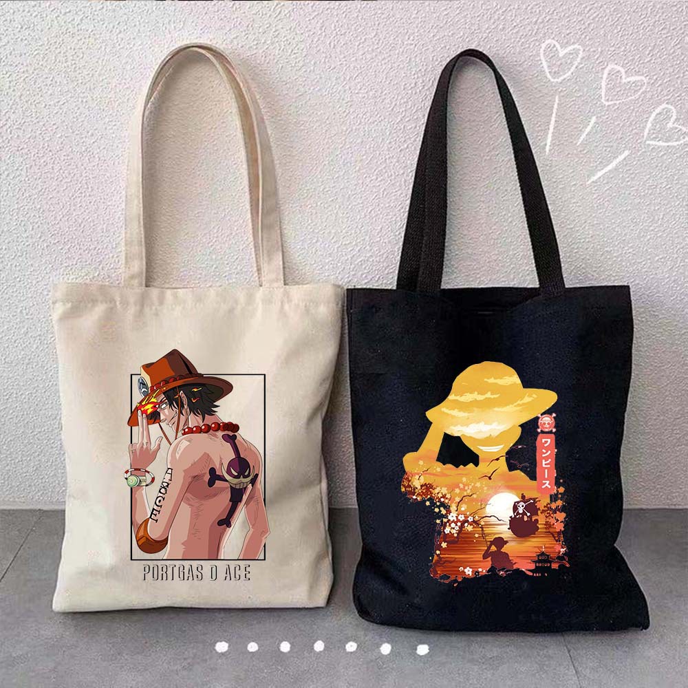 Una pieza de una pieza luffy anime impreso bolsa de lona bolsa de hombro bolsa plegable bolsa de compras