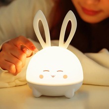 可爱兔子硅胶拍拍灯智能语音声控充电小夜灯卧室床头儿童睡眠夜灯