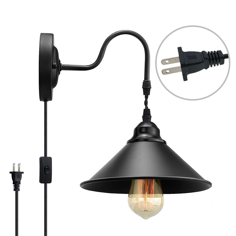 Explosiones transfronterizas para lámparas Zhongshan E27E26 soporte de lámpara industrial retro americano interruptor de aire enchufe lámpara de pared de hierro forjado