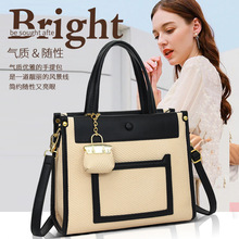 跨境新款上班通勤手提包新款气质百搭撞色大容量单肩斜挎包厂家