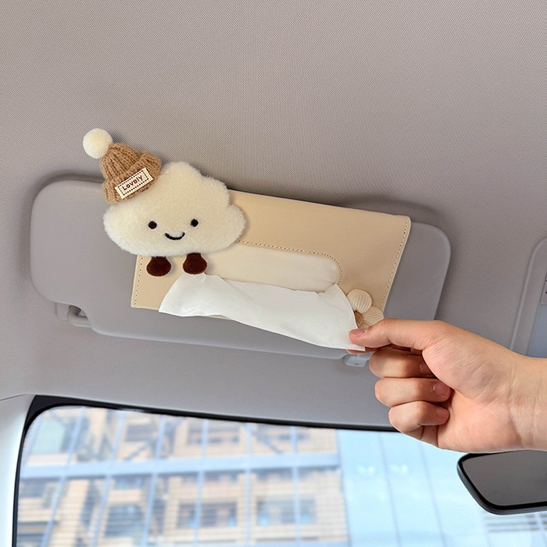 2026 New Model Car Tissue Box, Multifunctional Tissue Holder for Car Sun Visor, Hanging Type, Cute Cloud Design