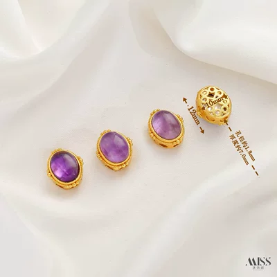 Zərgərlik ara hissələri real gold and thick silver, angel - gold-natural-amethyst-egg-shaped-spacer-bead-1-piece