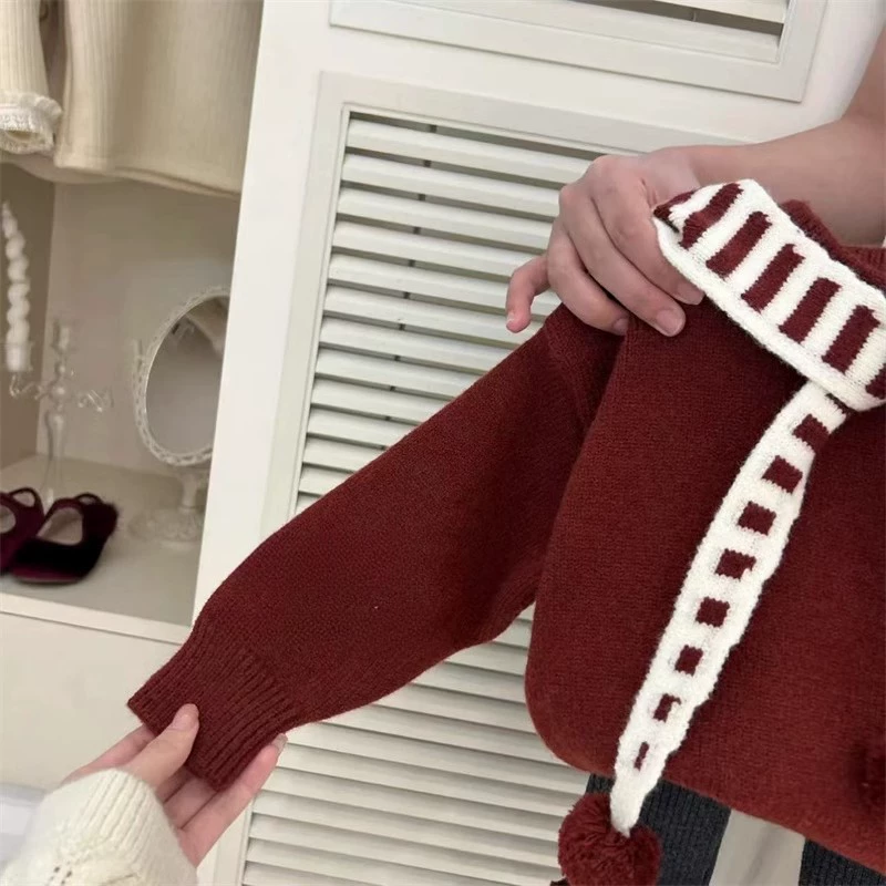 Пуловер демисезонный красный, knitted cloak, корейский стиль, западный стиль