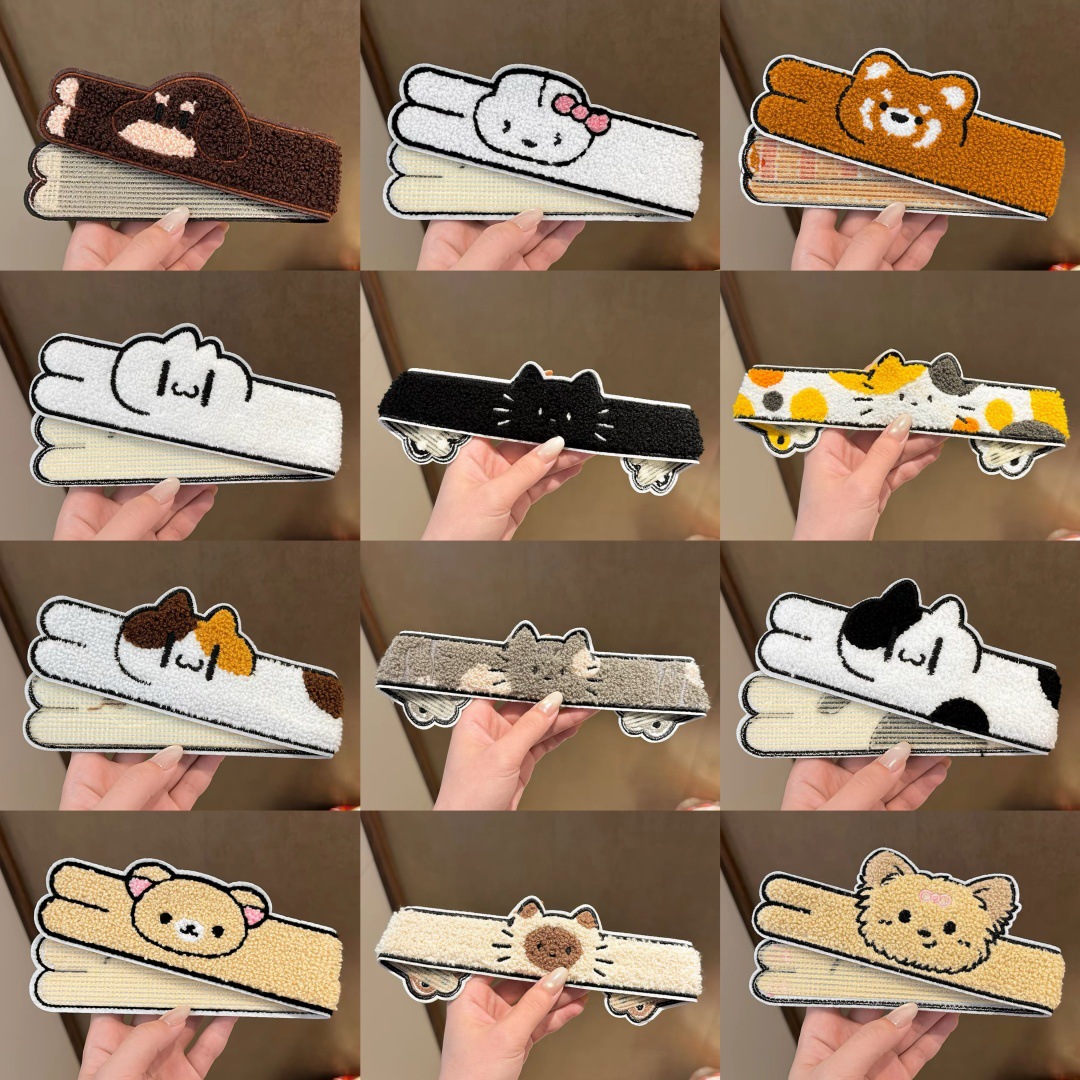 Cute long strip magic tape for kittens and puppies, sweet cartoon face wash hair tidying bangs sticker, girl's hairband head accessory