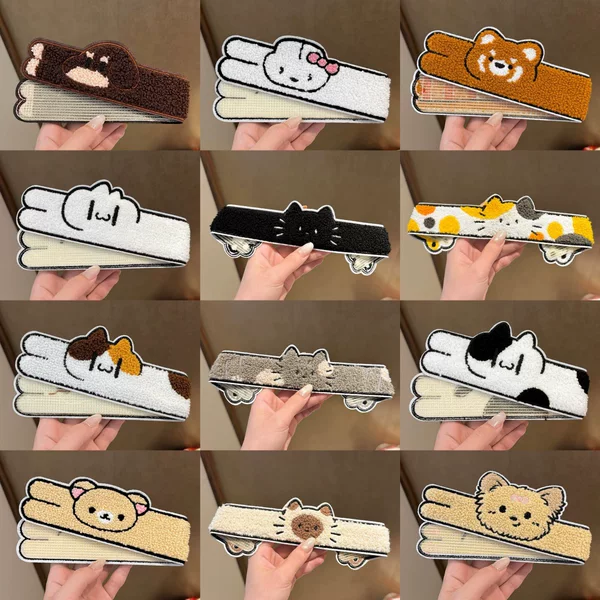 Cute long strip magic tape for kittens and puppies, sweet cartoon face wash hair tidying bangs sticker, girl's hairband head accessory