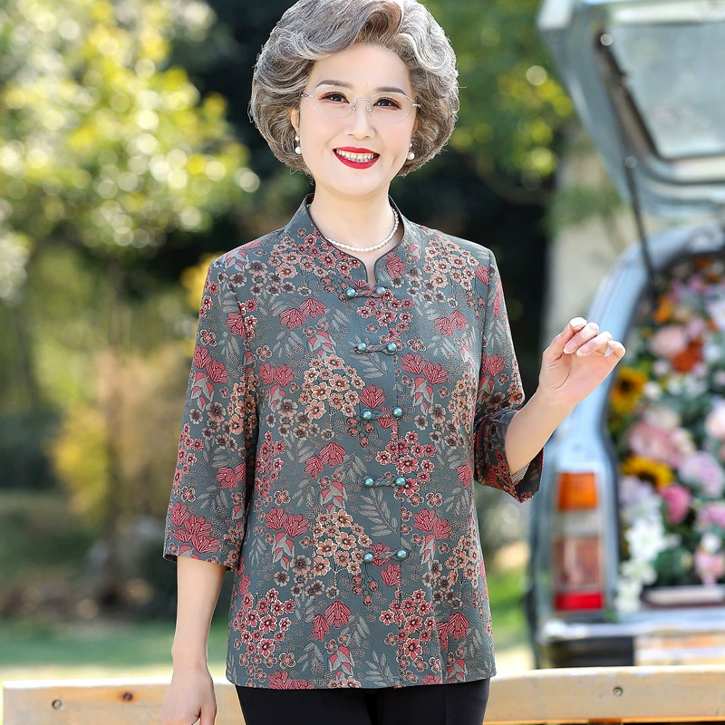 Пожилые люди весеннее платье женская семиочечка с рукавами мамочка миссис летняя рубашка 70 лет 80 бабушка костюм рубашки