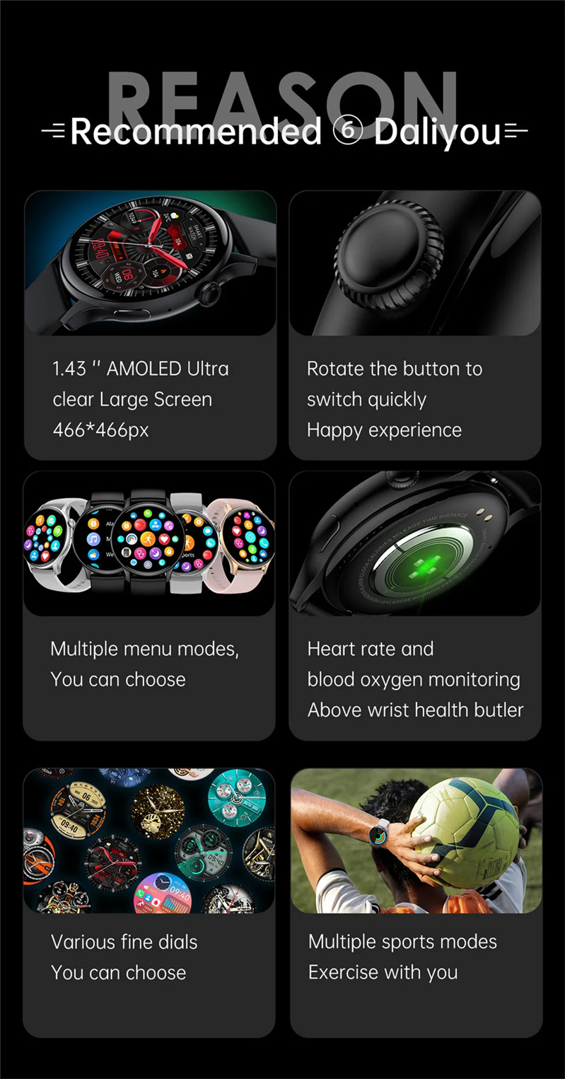 HK85 smartwatch 1.43Amoled high-definition screen, Bluetooth call payment, NFC blood oxygen and blood pressure monitoring_voghion.com