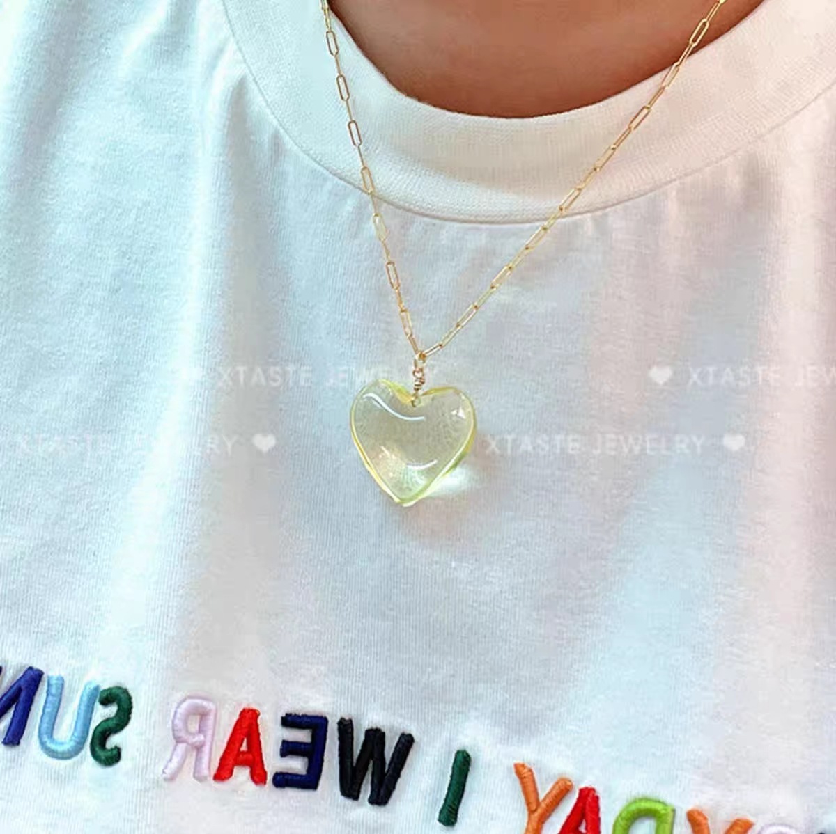 35g Weight glass Pendant Material Pendant Necklace Classification Alloy Chain Material 1 Piece Quantity Daily, Date Occasion glass Material Heart Shape Pattern Women's Gender Handmade Design Sweet Style Sweet Heart Shape Glass Handmade Women's Pendant Necklace 10