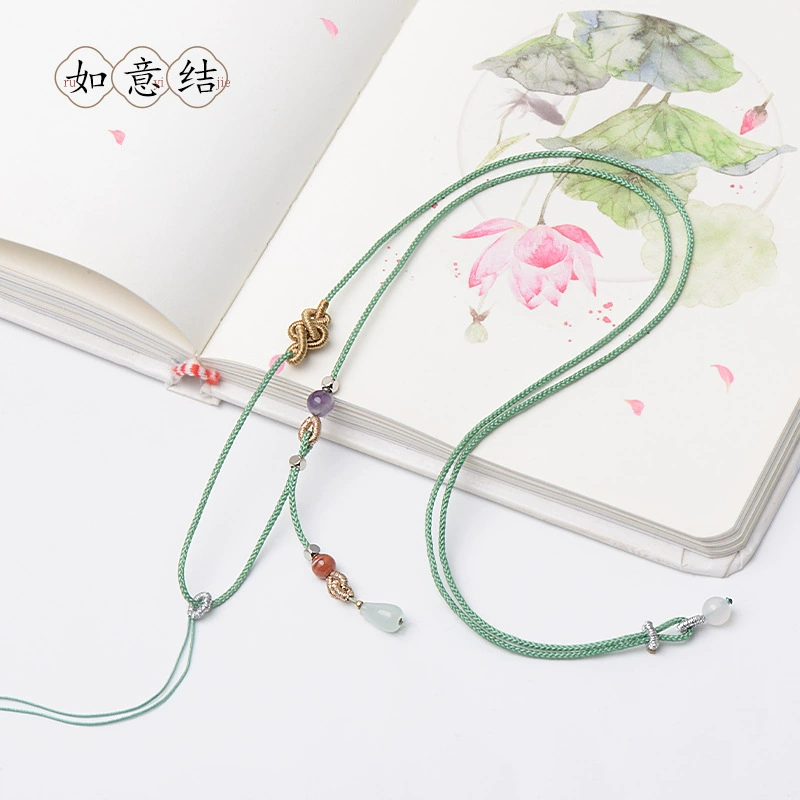 Pendant jade, emerald protective amulet, woven buckle, adjustable necklace cord, strap