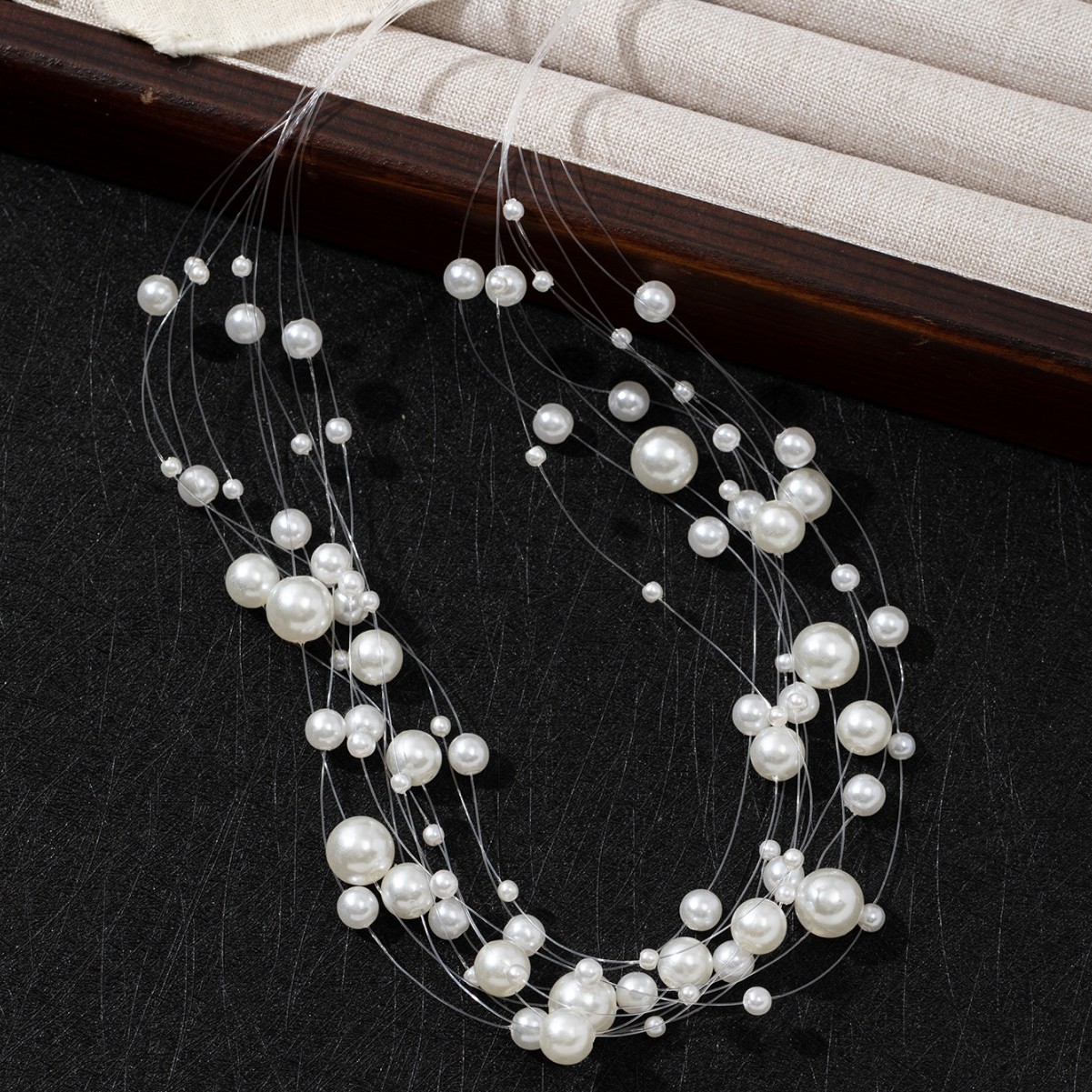 Collier ras du cou à plusieurs rangs de perles fantaisie, style pêche, pour femme et mariée_voghion.com
