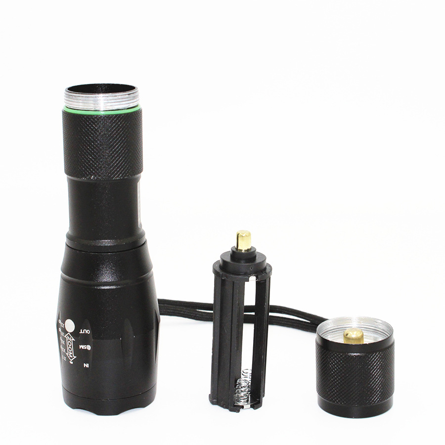 Xpe Red Light Green Light Led Telescopic Zoom Five-Speed Dimming Aluminum Alloy Strong Light 18650 Rechargeable Flashlight