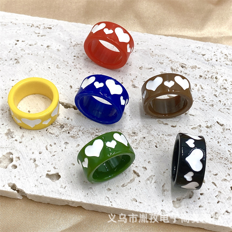 Nueva Corea del Sur ins estilo personalizado hecho a mano aceite goteo encantadora resina acrílico anillo transfronterizo chica lindo anillo