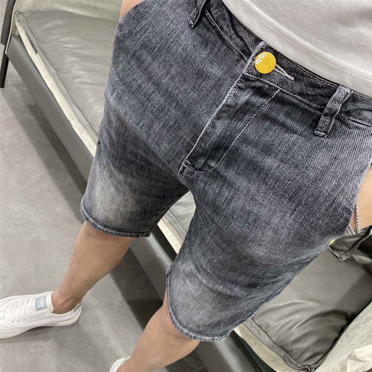 Short en jean délavé élastique Ash pour hommes, marque tendance d'été, mince, nouveau, polyvalent, coupe slim, populaire, version coréenne cinq_voghion.com