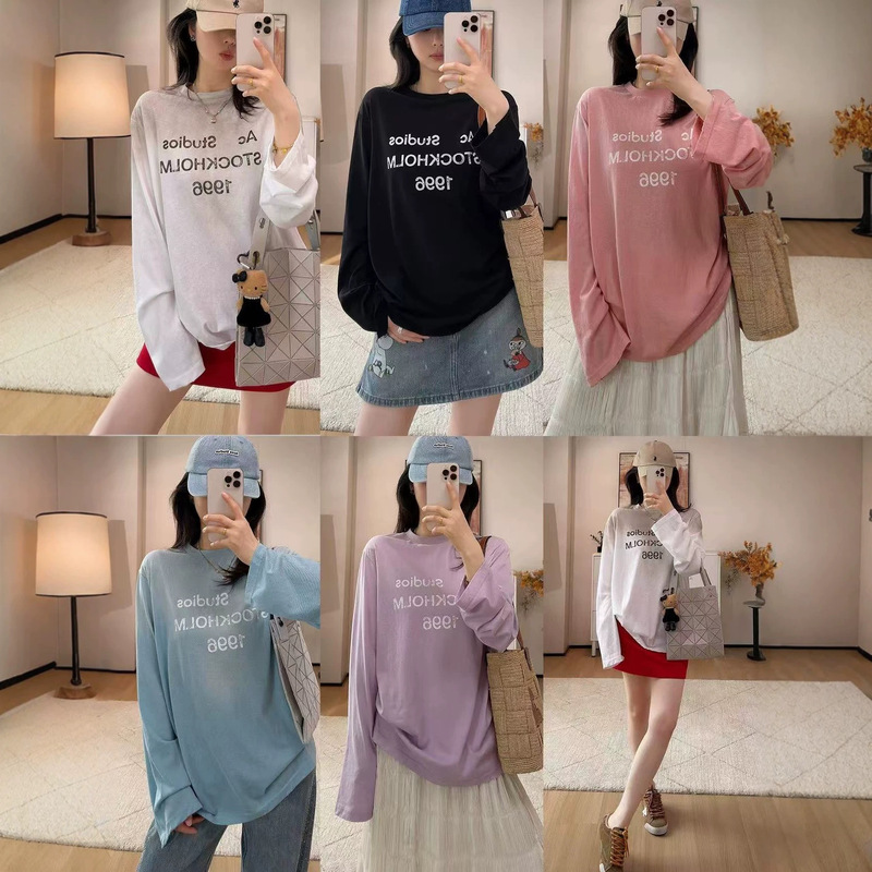 Correct version AC series New Year limited edition American retro distressed 1996 letter women's long-sleeve loose T-shirt Correct version AC series New Year limited edition American retro distressed 1996 letter women's long-sleeve loose T-shirt