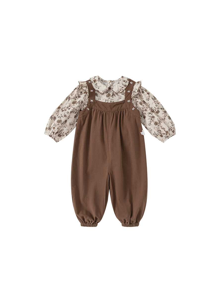 Conjunto de Dos Piezas de Ropa Infantil Youbao para Niña, Camisa con Cuello de Muñeca Floral y Overol, Estilo Pastoral, Atuendo de Primavera