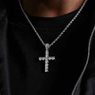 Full Diamond Cross Necklace Men's Fashion Brand Hiphop Street Titanium Steel Chain Rap Hip Hop Boys Silver Pendant