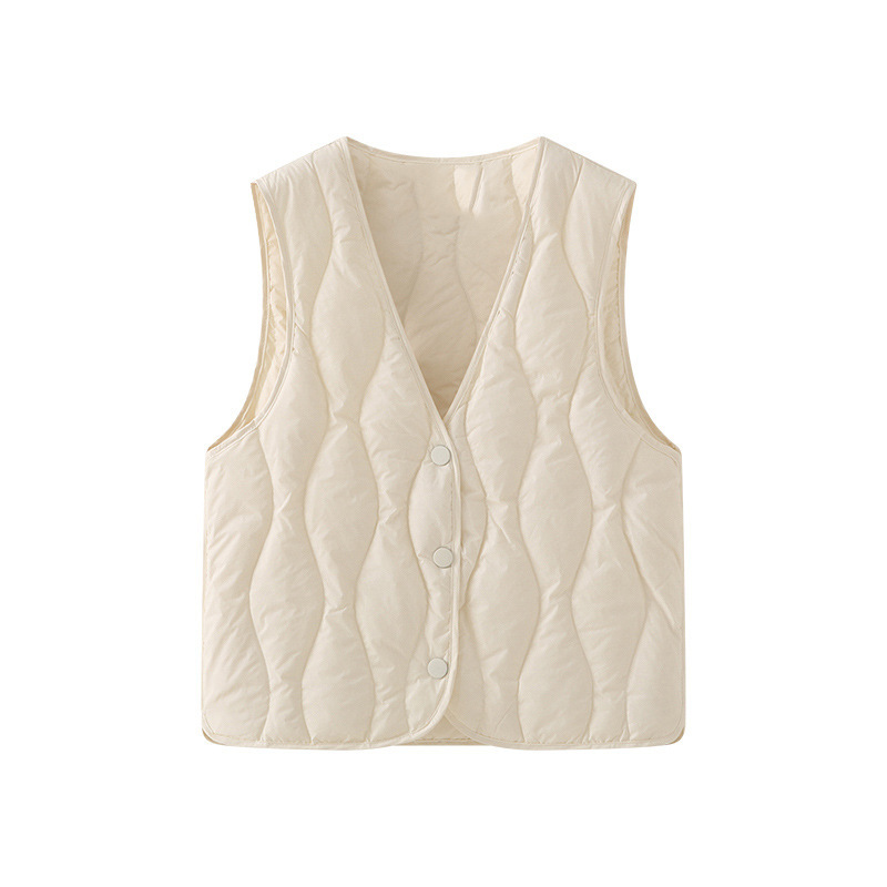 Plus Size Solid Color Versatile V-Neck Inner Liner Warm Thickened down Cotton Vest Jacket for Women Winter 2025