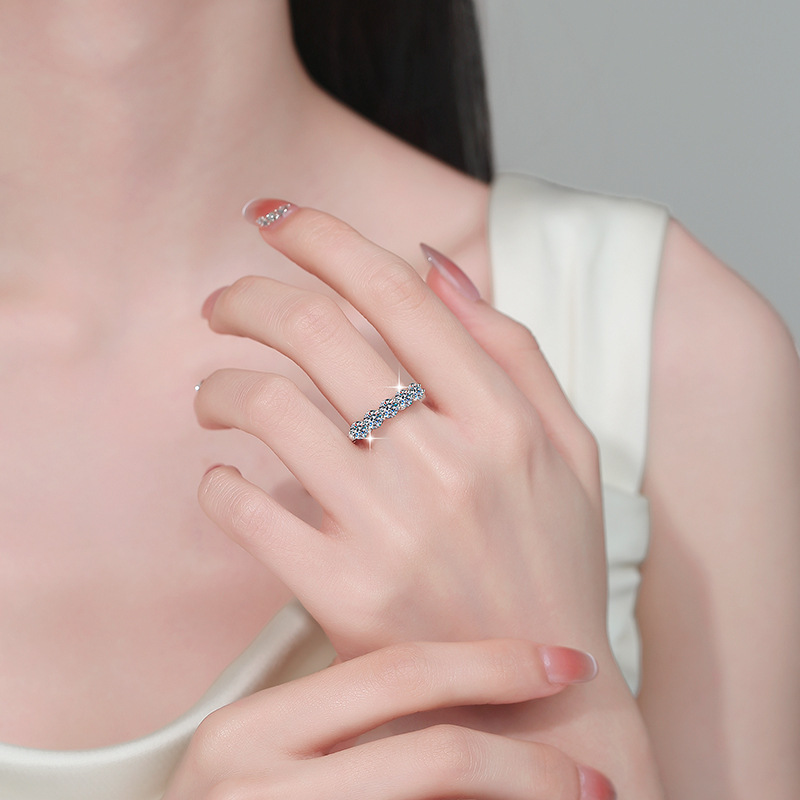 Classic Cuban Five Princess Moissanite Ring S925 Silver For Women_voghion.com