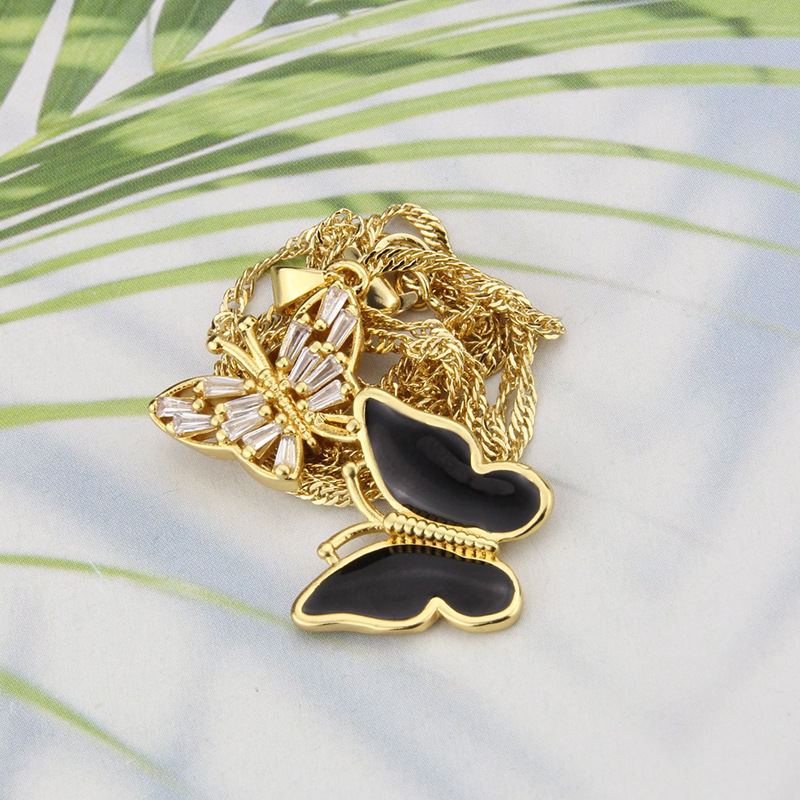 fashion color acrylic copper two butterfly pendant necklace