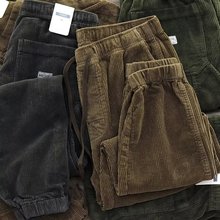 美式休闲灯芯绒裤男条绒裤子春秋复古宽松简约工装纯色抽绳束脚裤