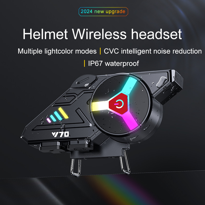 Cross-Border Y70 Bluetooth Helmet Headset Motorcycle Helmet Bluetooth Headset Waterproof and Dustproof Smart Noise Reduction Colorful Lights
