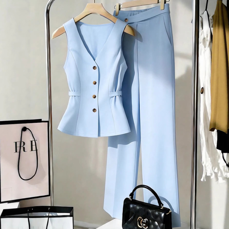 In-Stock Cross-Border Women's Clothing New European and American Fashion Commuter Suit Sleeveless Waist-Cinching Vest and Suit Pants Two-Piece Set for Women In-Stock Cross-Border Women's Clothing New European and American Fashion Commuter Suit Sleeveless Waist-Cinching Vest and Suit Pants Two-Piece Set for Women