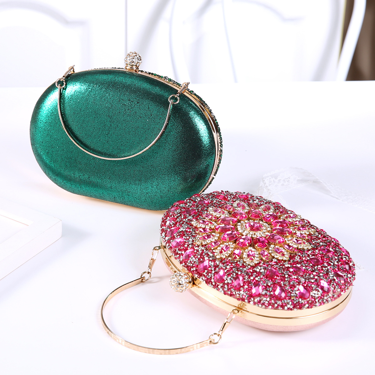 337g Weight Polyester Lining Material Lock clasp Closure Type Top Handle Strap Type Evening Bag Bags Type Party Occasion Pu Leather Material Printing Pattern All Seasons Season Women's Gender Diamond Design Elegant Style Oval Shape Small Size Pu Leather Printing Oval Evening Bags 9