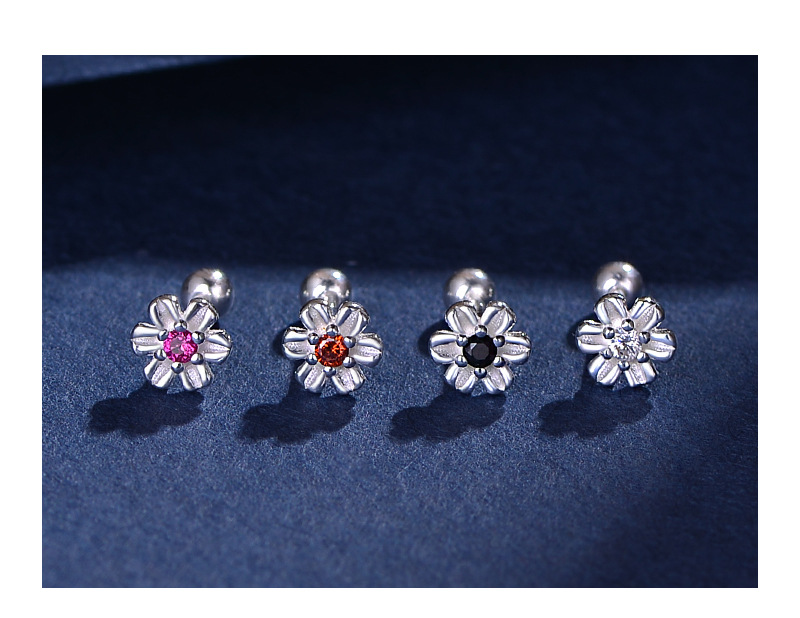 Fashion Flower Silver Plating Inlay Zircon Ear Studs 1 Pair