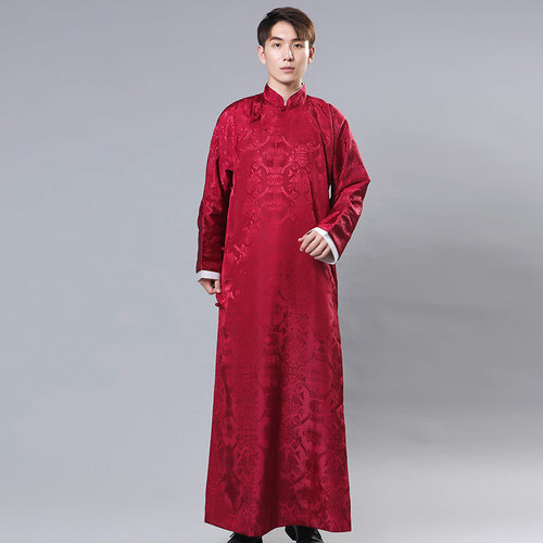 Republic of China Men's Chinese style groomsmen cross talk Long robe mandarin Tang suit stand-up collar gown Male comic Sketch coat