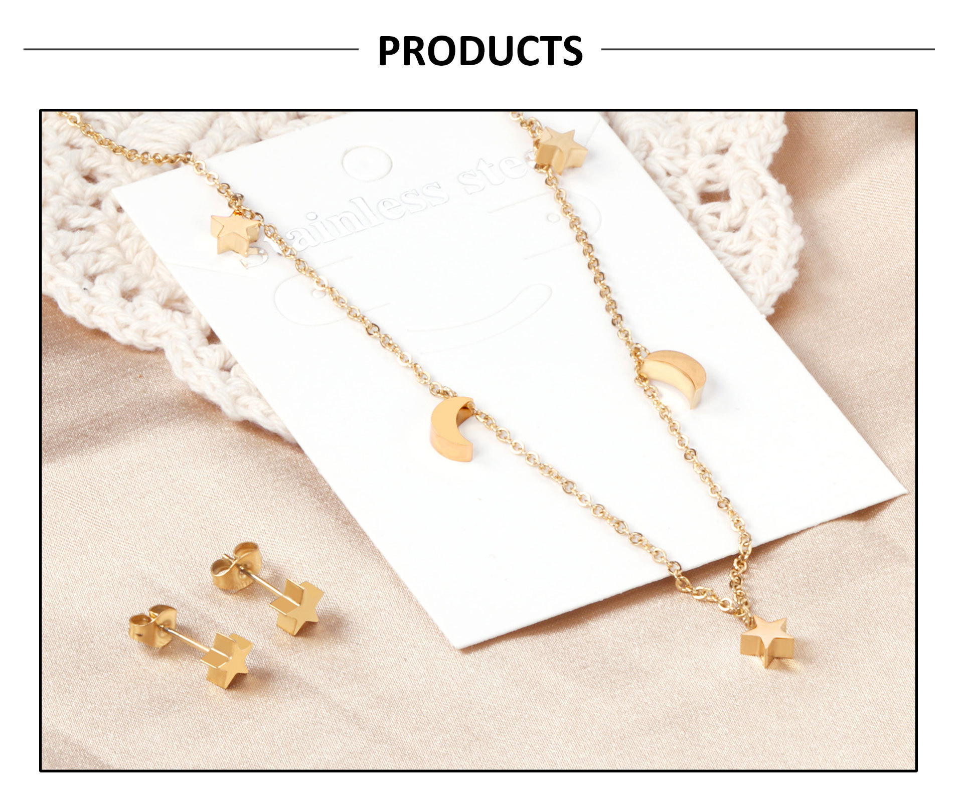 Fashion Star Moon Stainless Steel Plating Earrings Necklace 1 Set