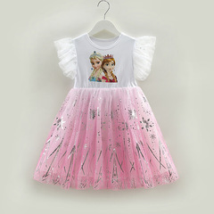 Girls' Summer Dress 2024 New Style Cute Baby Summer Outfit Fashion Children's Wear Elsa Princess Skirt