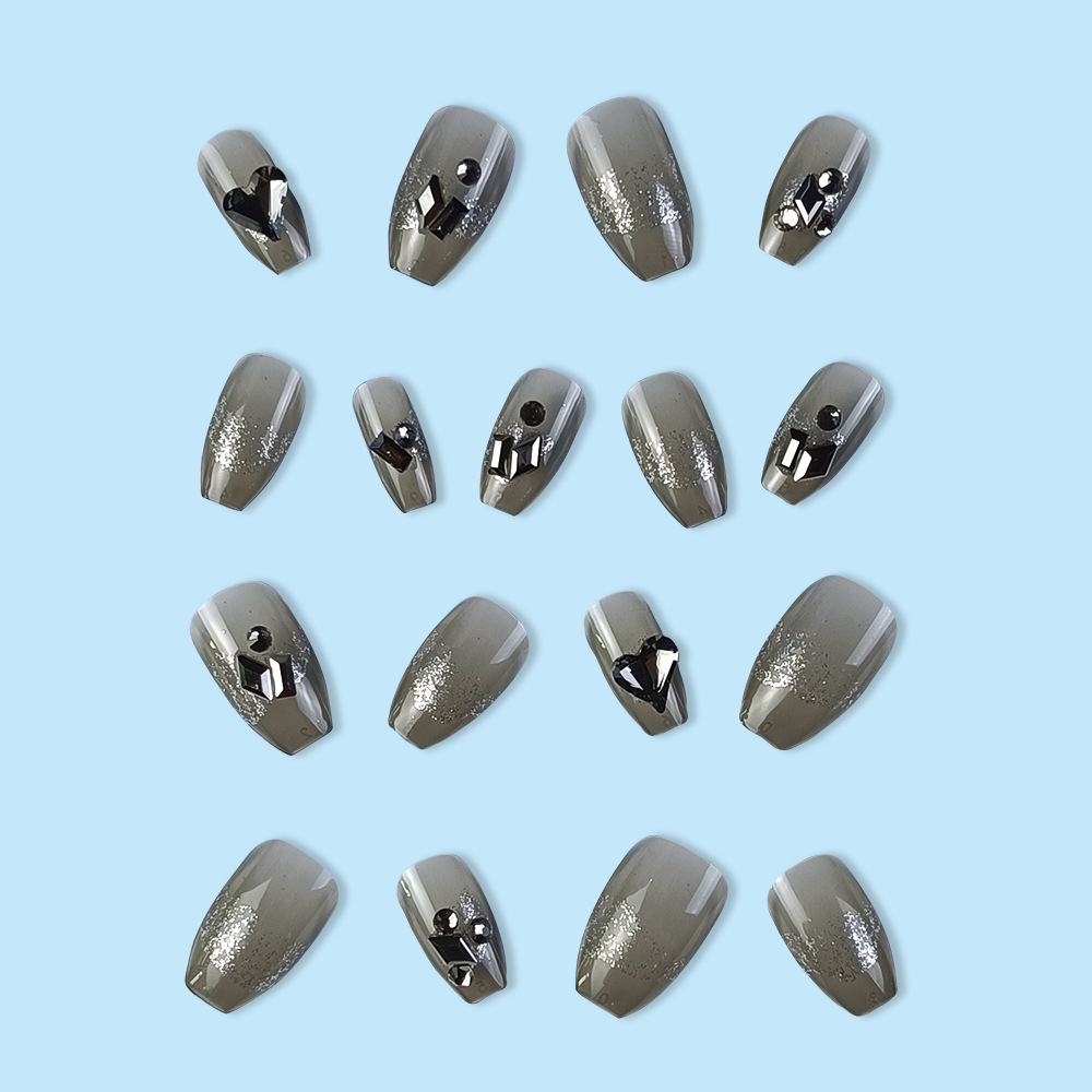 Entrar en venta caliente parche de uñas de color negro de temperamento frío parche de uñas de diamante de lujo ligero elegante desgaste de uñas
