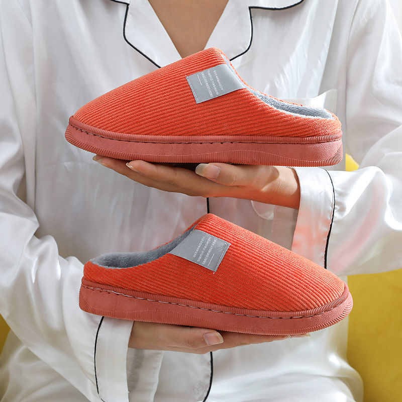 Autumn and Winter cotton slippers women's winter indoor wool cotton shoes fleece-lined men's winter couple home home confinement