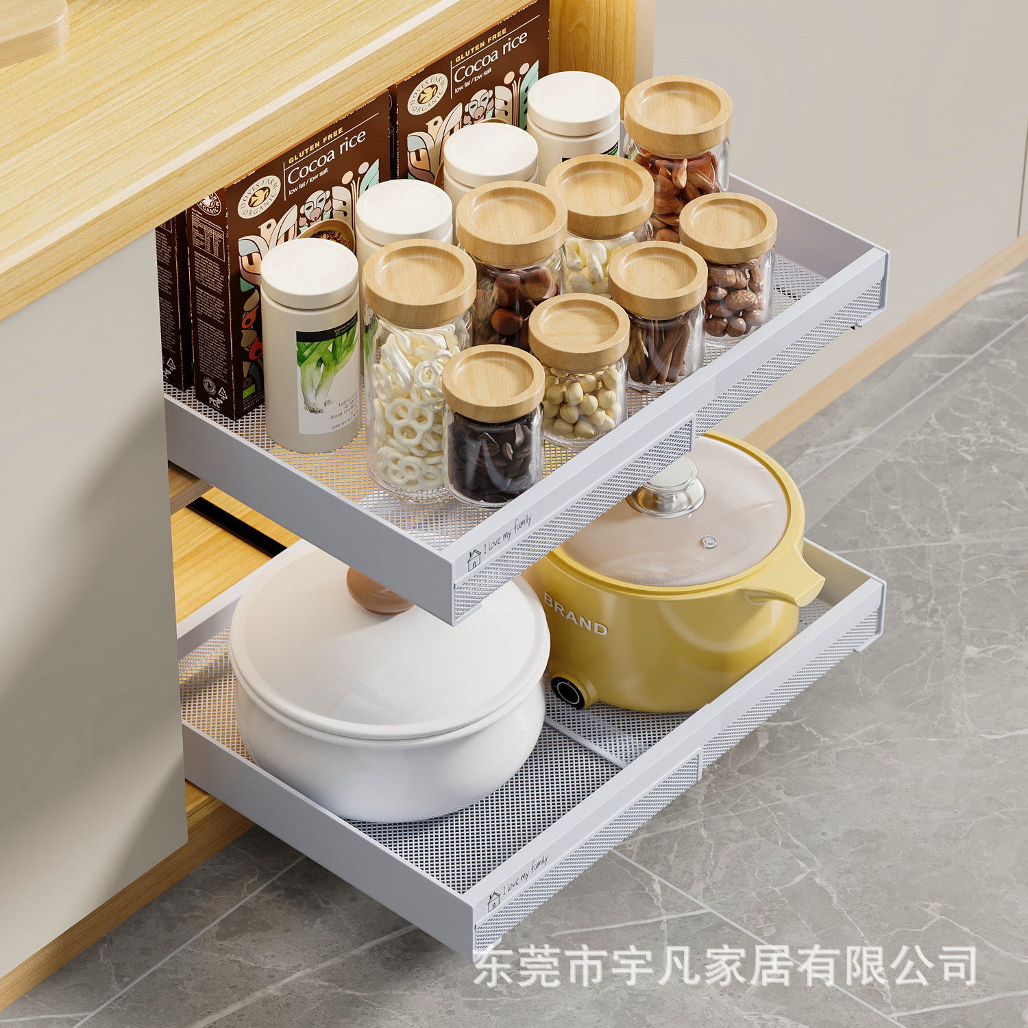 跨境厨房拉篮橱柜抽屉板式置物架可伸缩多功能下水槽抽拉筐收纳篮