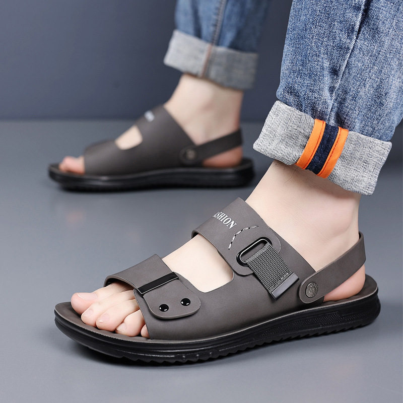 Dép sandal nam quai hở mũi đế mềm thân mềm, kiểu lười hai chức năng đi hàng ngày và đi biển — CS9833 màu vàng, CS9833 màu xám