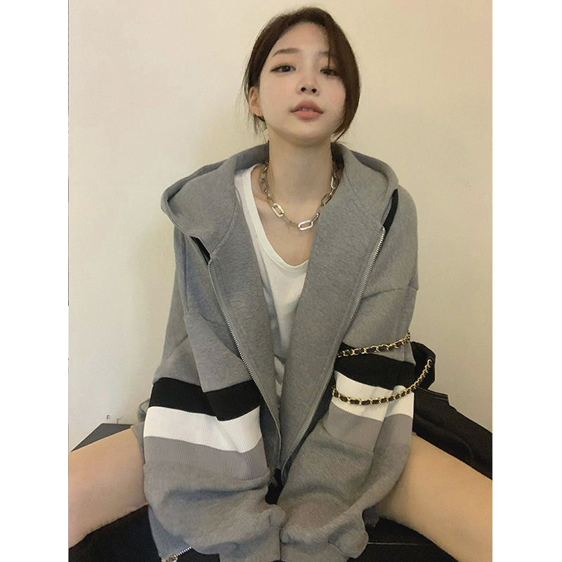 美式复古开衫卫衣外套女春秋2025新款秋冬休闲运动oversize棒球服|undefined