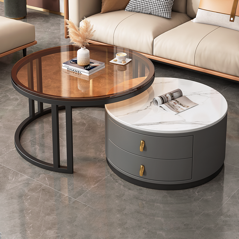 ft Coffee Table Living Room Home Modern Simple Small Apartment Light Luxury Marble Round Retractable Rock Board Balcony Small Coffee Table