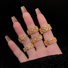 新款布拉提織紋復古宮廷風拉絲開口戒指蕾絲鏤空時尚個性氣質指環