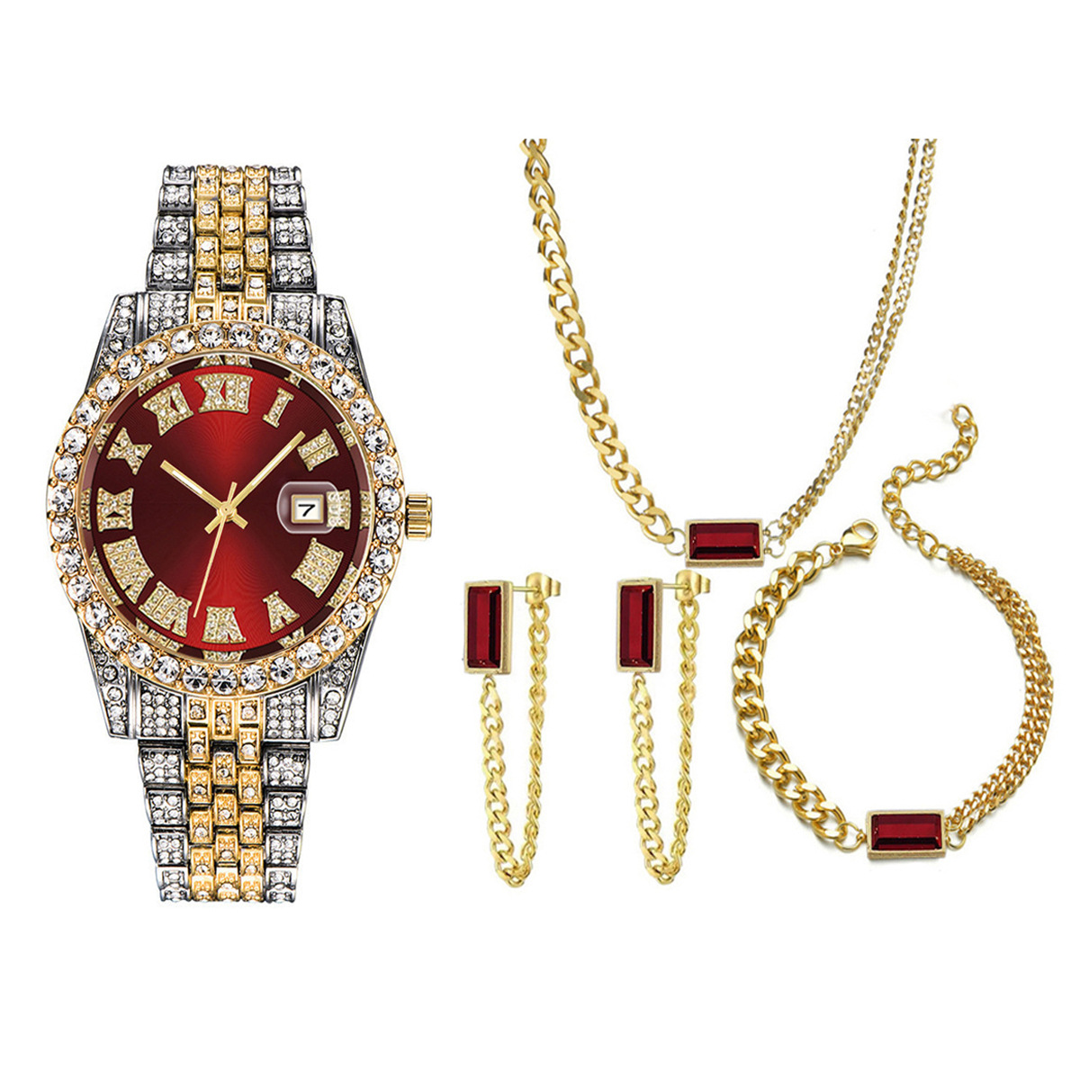 Nuovo set di orologi da donna Set di unghie con bracciale, collana e orologio da donna alla moda e versatile_voghion.com