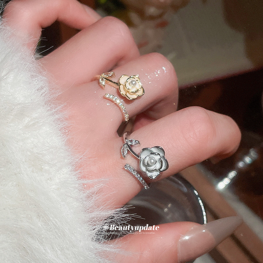 Zircon Oil Drop Pearl Flower Open Fashion Elegant Temperament Index Finger Light Luxury High-end Feel Ring_voghion.com