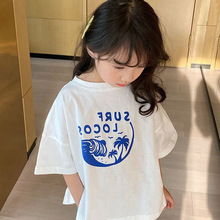 棉女童短袖T恤2022夏装新款中大童洋气字母印花韩版童装ins潮
