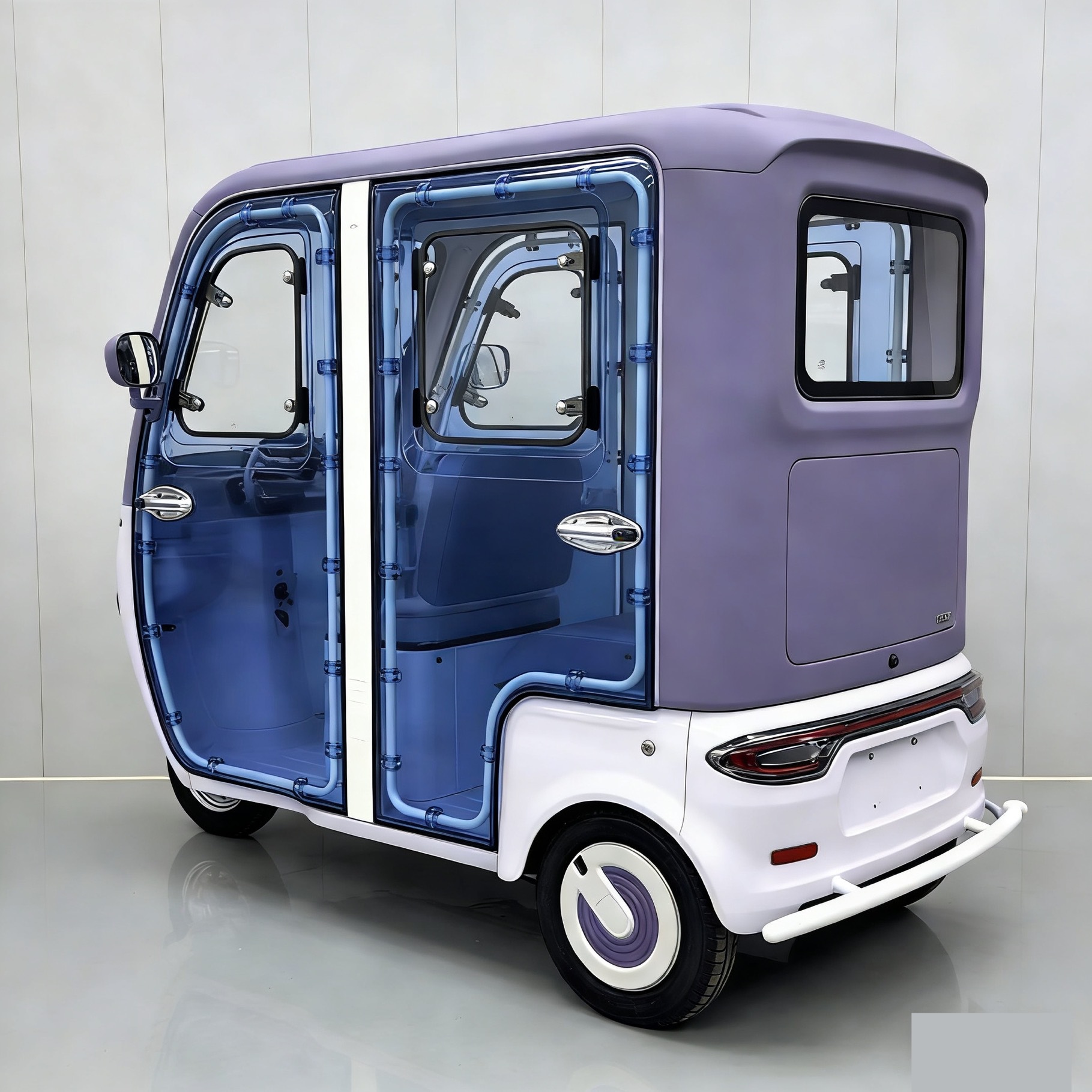 Triciclo eléctrico de alta potencia de dos filas de asiento pequeño para niños de transporte de pasajeros y mercancías sellado completo