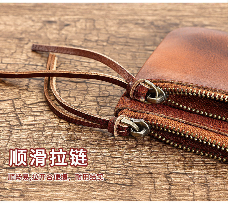 Ví đựng tiền xu da thật phong cách retro, da bò lớp một thuộc thực vật, kiểu dáng nhỏ gọn — nâu chi tiết 12