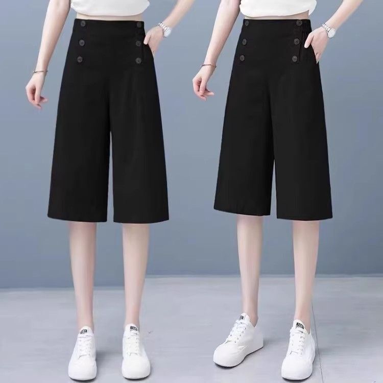 Pure Cotton Workwear Wide-Leg Pants for Women, Summer Thin Style, Loose Fit, Plus Size, High-Waisted, Straight-Leg, Cropped Pants for Petite Figures, Casual Seven-Point Pants