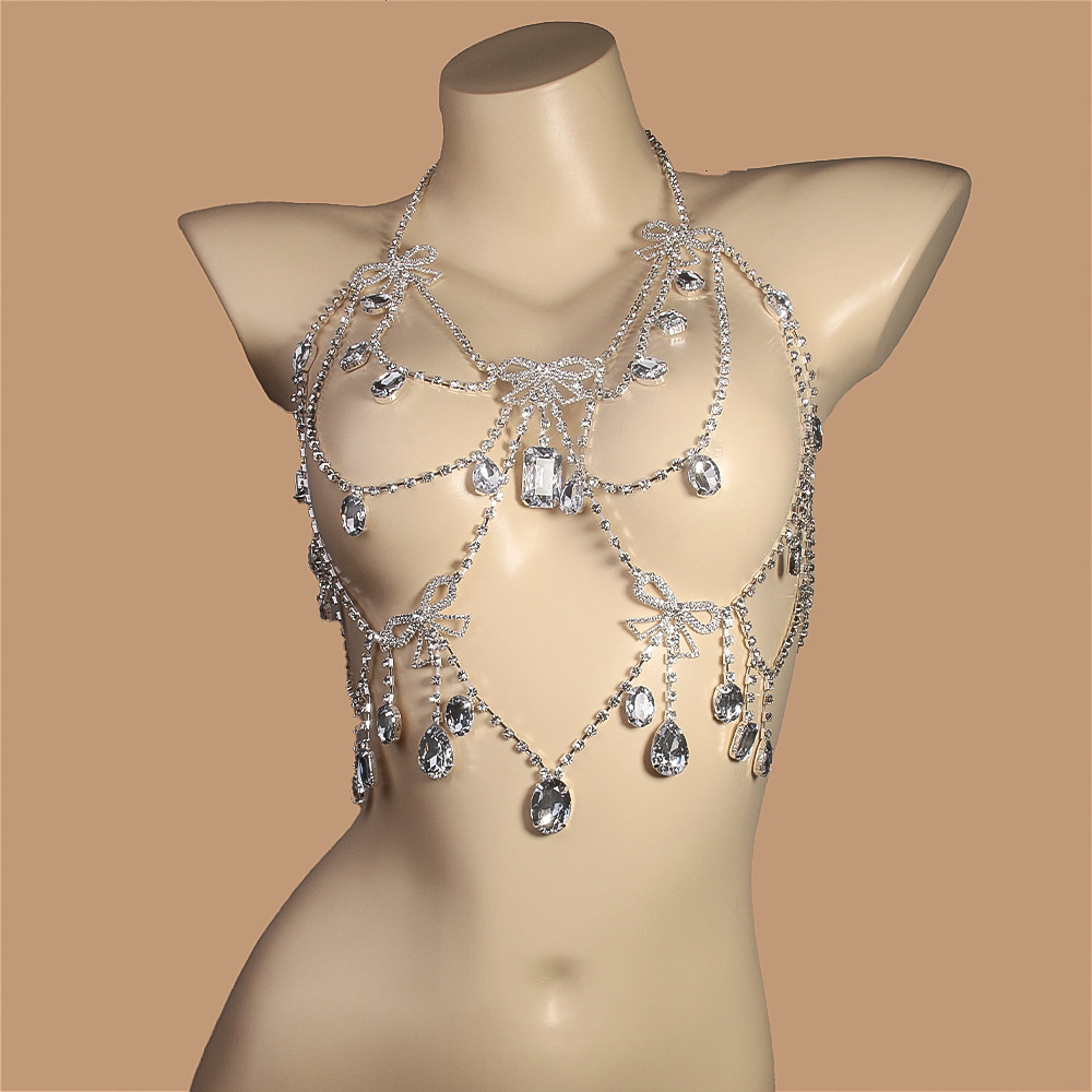 Europa y América sexy arco cadena de pecho moda hueco cadena de cuerpo de diamante accesorios de fiesta cadena de pecho mujer
